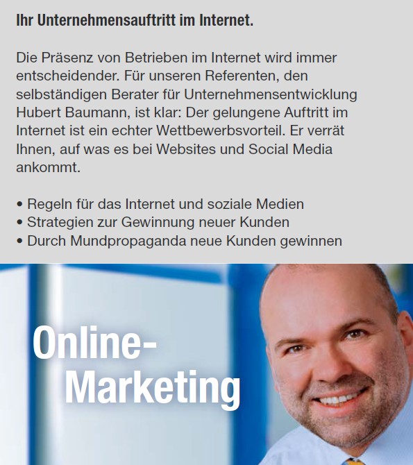 Hubert-Baumann-Online-Marketing Online-Marketing im Handwerk - hier: Wöhler Innovationsforum im Mai